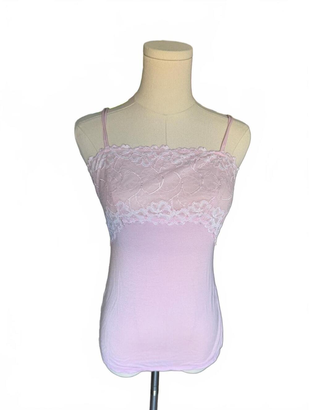 Felina Pink Lace Trim Camisole Tank Top Size S